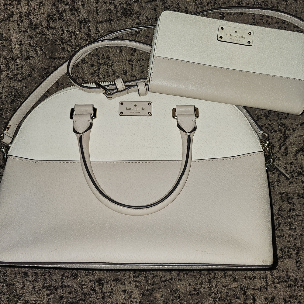 Kate Spade Cream and White Satchel with Wallet